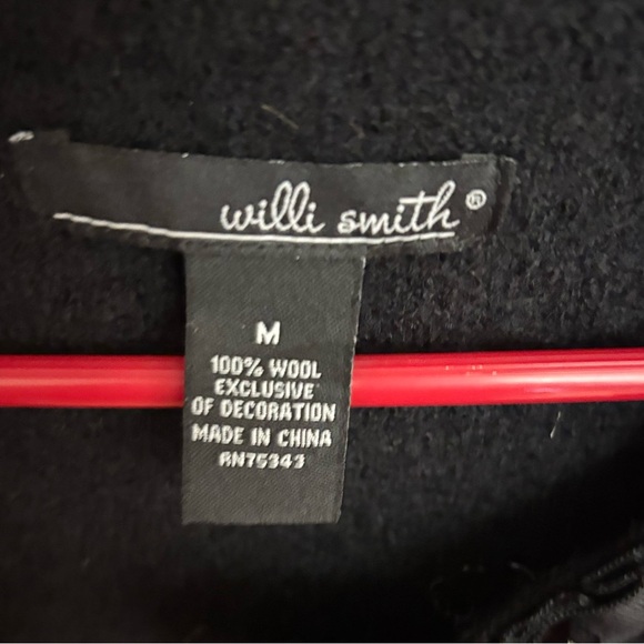 Willi Smith black boiled wool embellished neckline hidden snap close coat size M - Picture 2 of 5